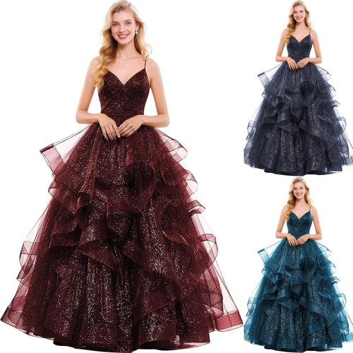 Neck glitter tulle ballgown - v,