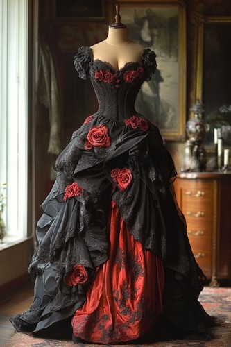 Black burgundy gothic prom - gothic,