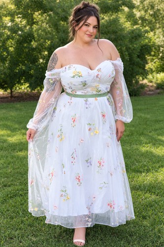 Floral embroidered tulle prom - embroidered,